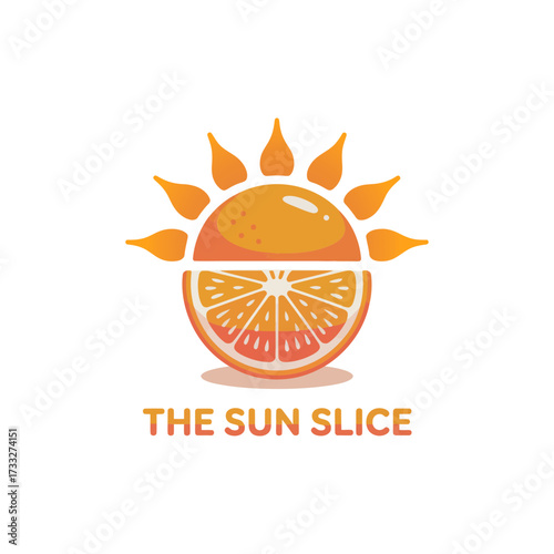 Sun slice logo, citrus orange forming radiant sun, summer freshness emblem, juice brand concept, healthy wellness vector