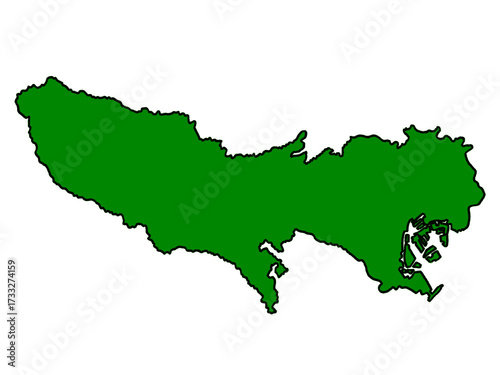 東京都の地図（縁取りグリーン）