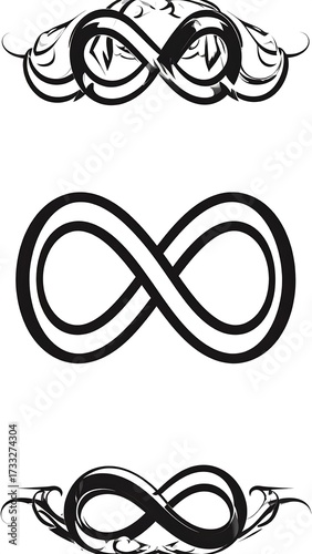 Three infinity symbols with ornate borders