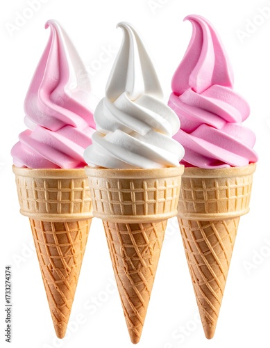 Three ice cream cones with swirls
