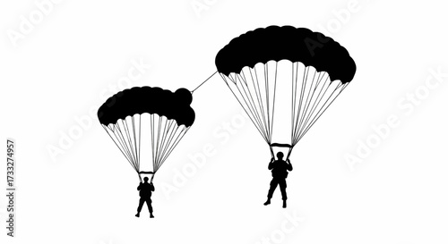 Two Paratroopers in Formation Under Parachutes
