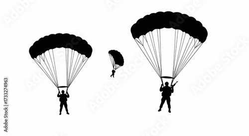 Two Paratroopers in Formation Under Parachutes