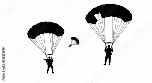 Two Paratroopers in Formation Under Parachutes
