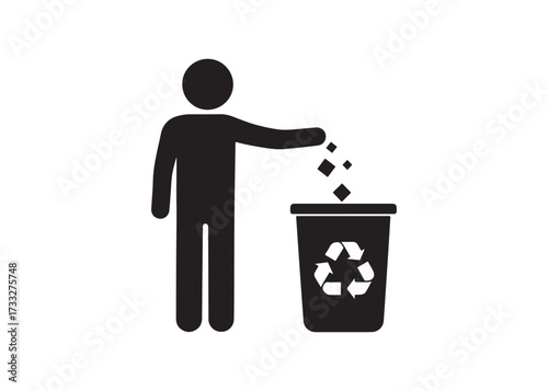 Silhouette of a man throwing garbage isolated on white background
