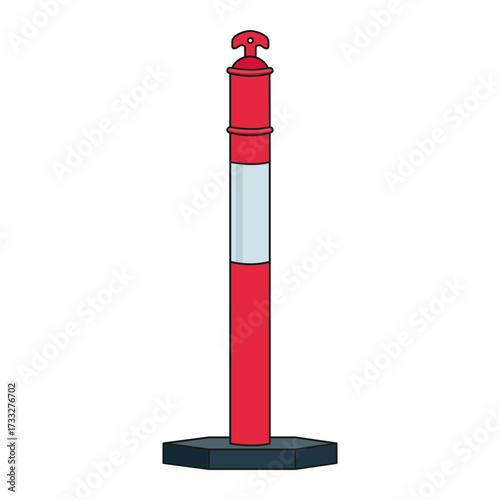Red plastic t top style traffic bollard icon with reflective tape and rubber base vector