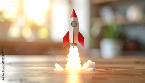 Rocket launch on wooden surface