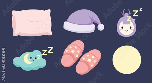 Cute sleeping icons for bedtime and comfort themes