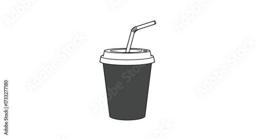 A simple black and white drawing of a beverage cup with a straw sticking out of it.