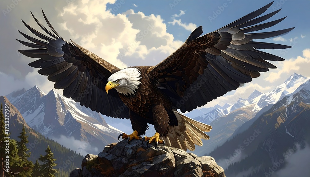 Obraz premium Majestic eagle soaring over mountains