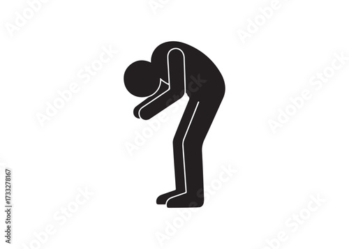 Stick figure man with head down isolated on white background is depressed