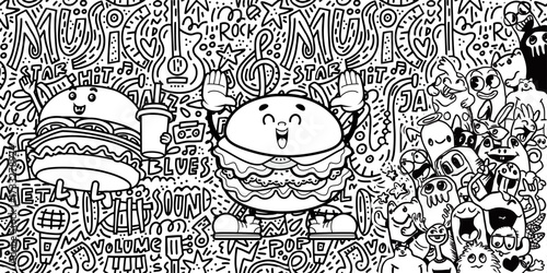 Doodler art burger and halloween ghost cartoon