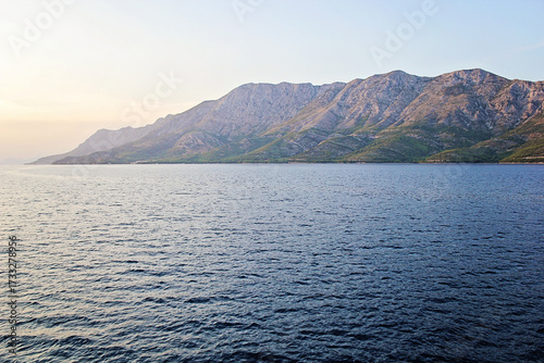 Croatian Coast Sunset with Makarska Riviera Landscape, Croatia