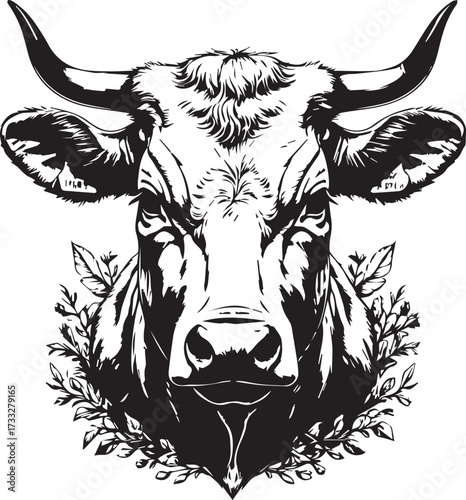 Stylized cow portrait artwork showing agriculture and dairy farm symbol