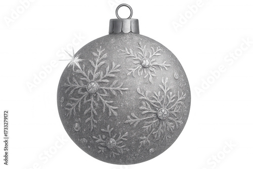 Silver christmas ornament decorating holiday season, glittering bauble featuring snowflake designs