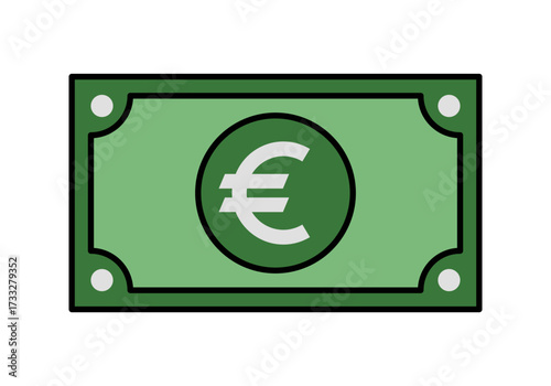 Flat colored euro bill vector, symbol of European cash and currency.
