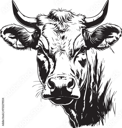 Stylized cow portrait artwork showing agriculture and dairy farm symbol