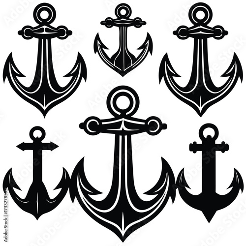 Collection of nautical anchor illustrations vector graphics scalable eps file isolated on white background