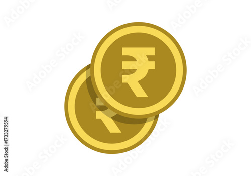 Flat colored rupee coin vector, symbol of Indian currency.