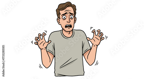 Man Showing Fear and Panic With Hands Raised In Horror And Dread Isolated On Transparent Background