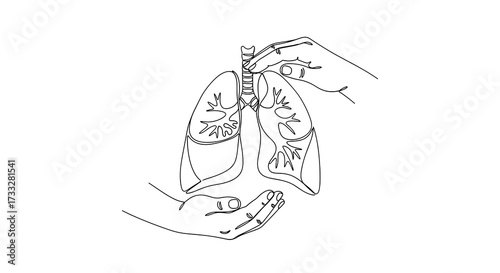 Human Lungs with Hands Minimal Medical Line Art Illustration
