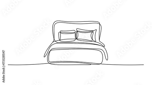 Bed with Pillows Minimal One Line Art Furniture Illustration