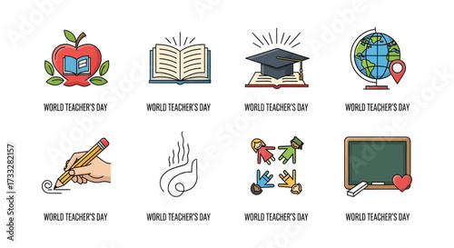 Vibrant vector illustrations celebrating the essence of education, learning, and the invaluable role of teachers globally, encompassing school elements and student growth