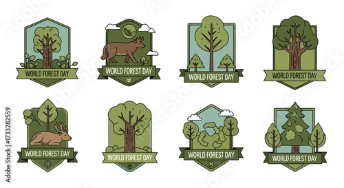 World Forest Day Emblem Collection Celebrating Nature and Trees