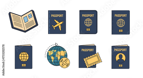 Passport Icons Collection International Travel and Documentation Symbols