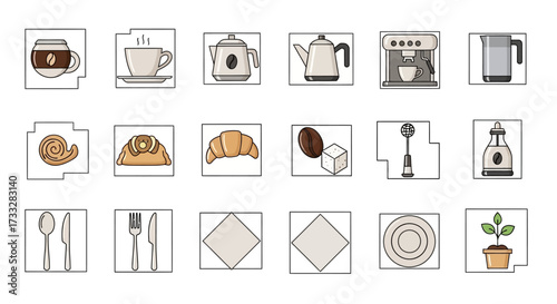 Collection of Hand Drawn Coffee and Breakfast Icons.