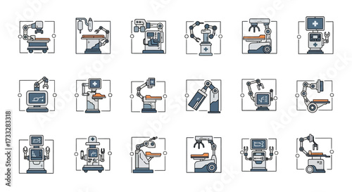 Collection of Industrial Robot Illustrations for Automation and Manufacturing.