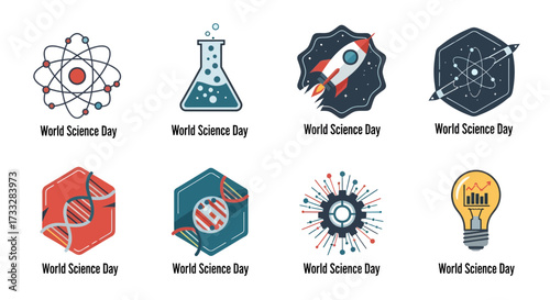 A diverse set of modern science concept icons, featuring symbols of research, technology, and innovation, perfect for educational content and outreach