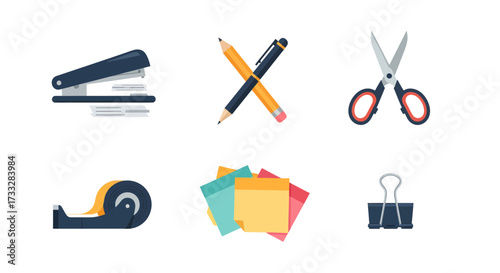 Collection of office and school supplies for organization and planning