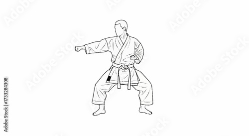 Dynamic line art illustration of a karate practitioner in action, perfect for educational content or martial arts branding, showing strength and discipline
