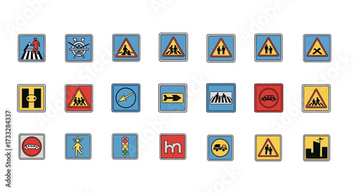 Collection of various road signs indicating potential hazards and warnings for drivers.