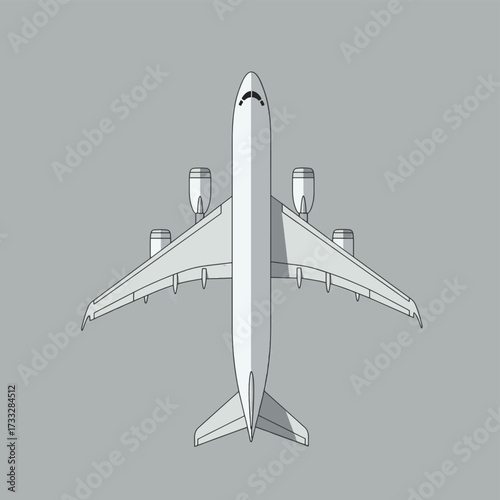 Aerial View of a Passenger Airplane with Four Engines.