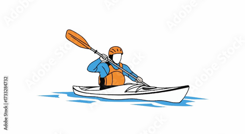 Active kayaker paddles on serene blue water, embracing outdoor adventure and exhilarating water sport fun.