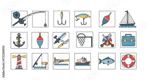 Fishing and Boating Icons - A Collection of Nautical Elements.