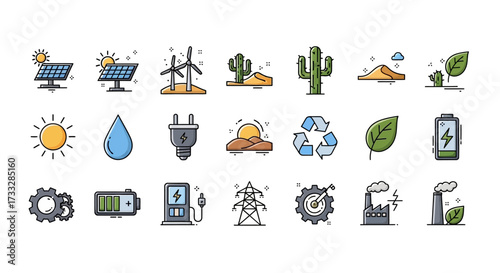 Hand Drawn Doodle Icons for Renewable Energy and Ecology.