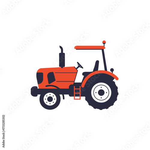 Illustration of an orange farm tractor with black wheels and details.