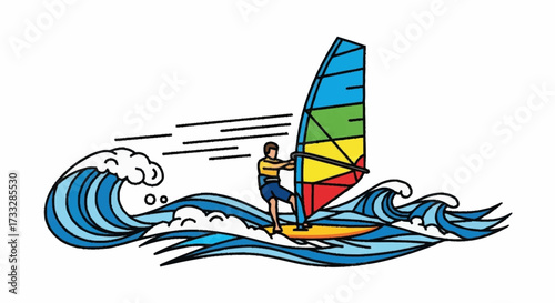 Dynamic windsurfer expertly navigates vibrant ocean waves, embracing thrilling water sport adventure and freedom