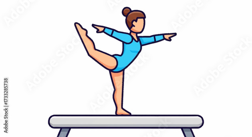 Dynamic gymnast gracefully balances on beam, showcasing athletic skill and focus in a vibrant performance.
