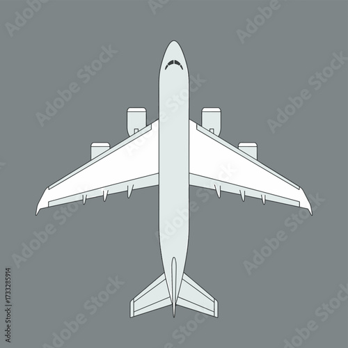 Overhead view of a modern passenger airplane ready for flight.