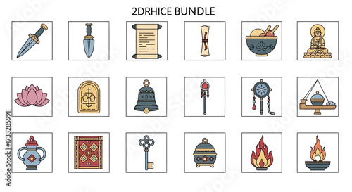 Set of Hand Drawn Fantasy RPG and Spiritual Icons.
