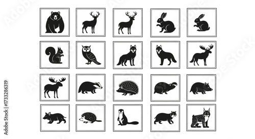 Silhouette Collection of Forest Animals.