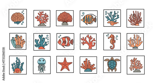 Underwater ocean life coral reef fish sea turtle.