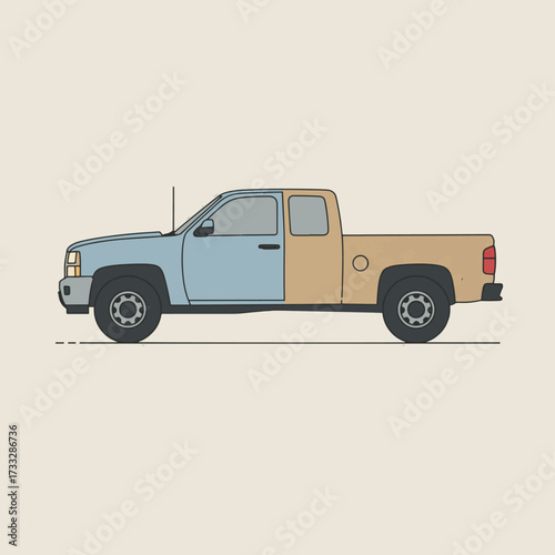 TwoTone Pickup Truck Illustration with Blue and Tan Color Scheme.
