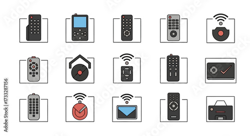 Assorted Remote Control and Smart Device Icon Collection.