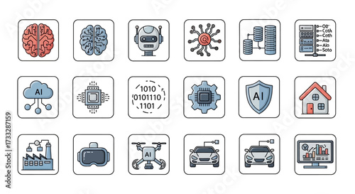 Artificial Intelligence Technology Icons Set.