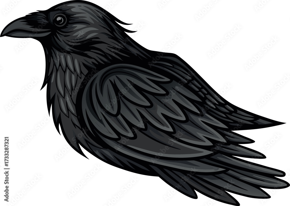 Fototapeta premium Crow and raven illustration with wings and beak in black vector style tattoo logo design