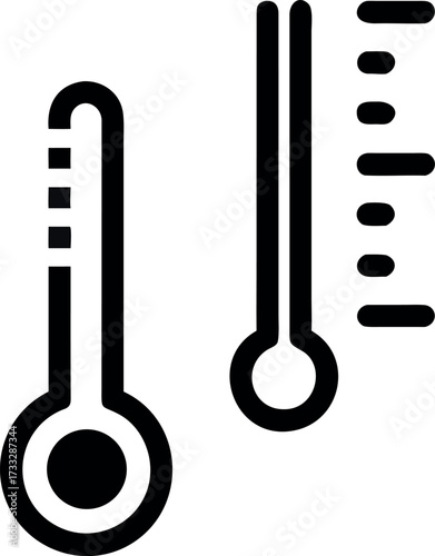 A vector illustration of a thermometer icon set showing temperature measurement for hot and cold weather